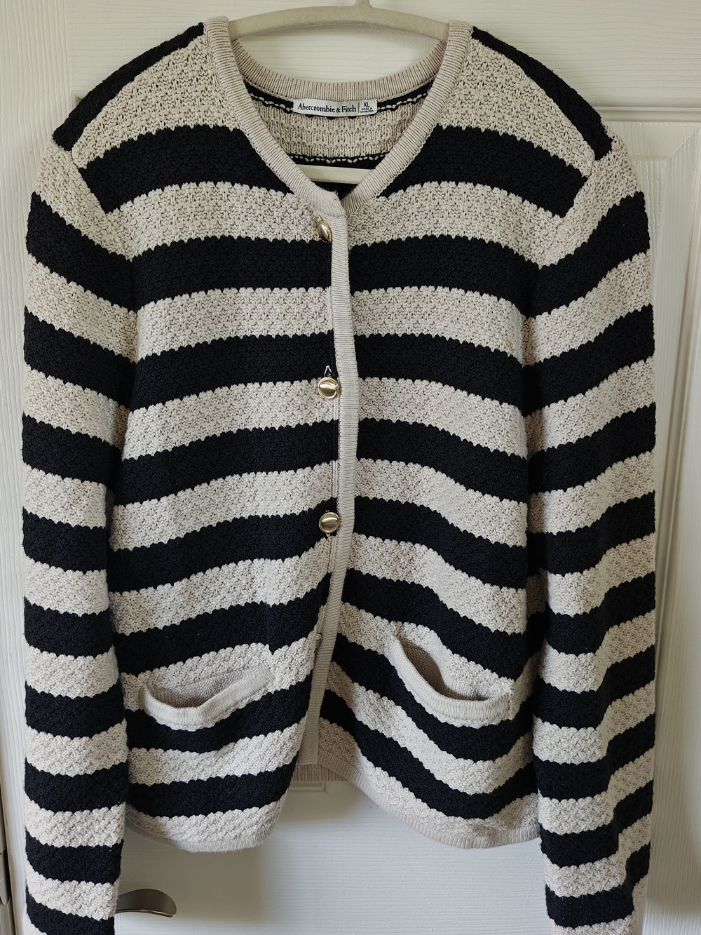 Abercrombie & Fitch Black and Cream Striped Button Cardigan